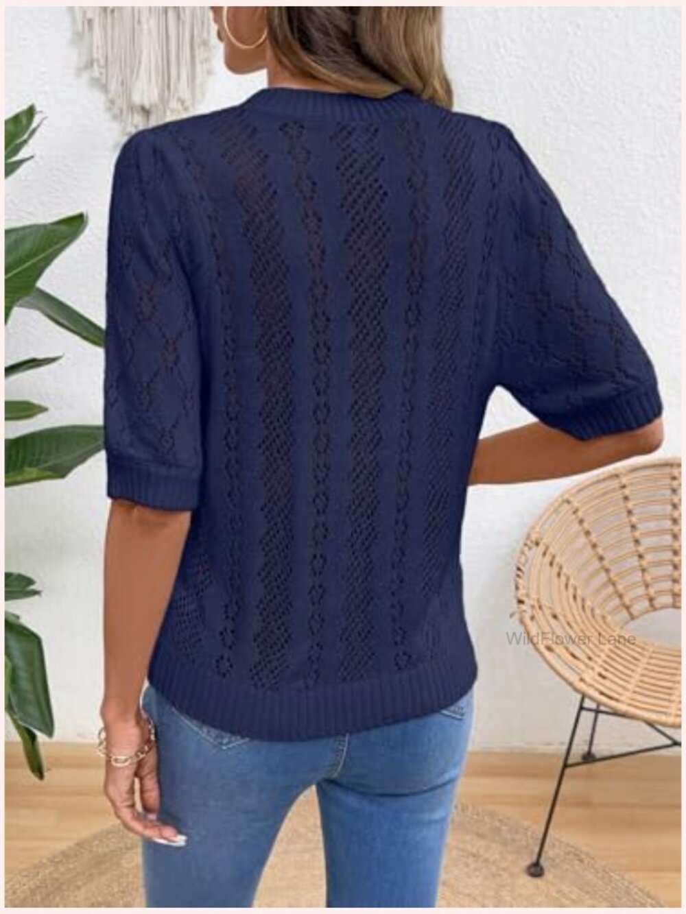 Casual Crewneck Hollow Out Short Sleeve Crochet Summer Blouse - Picture 6 of 7